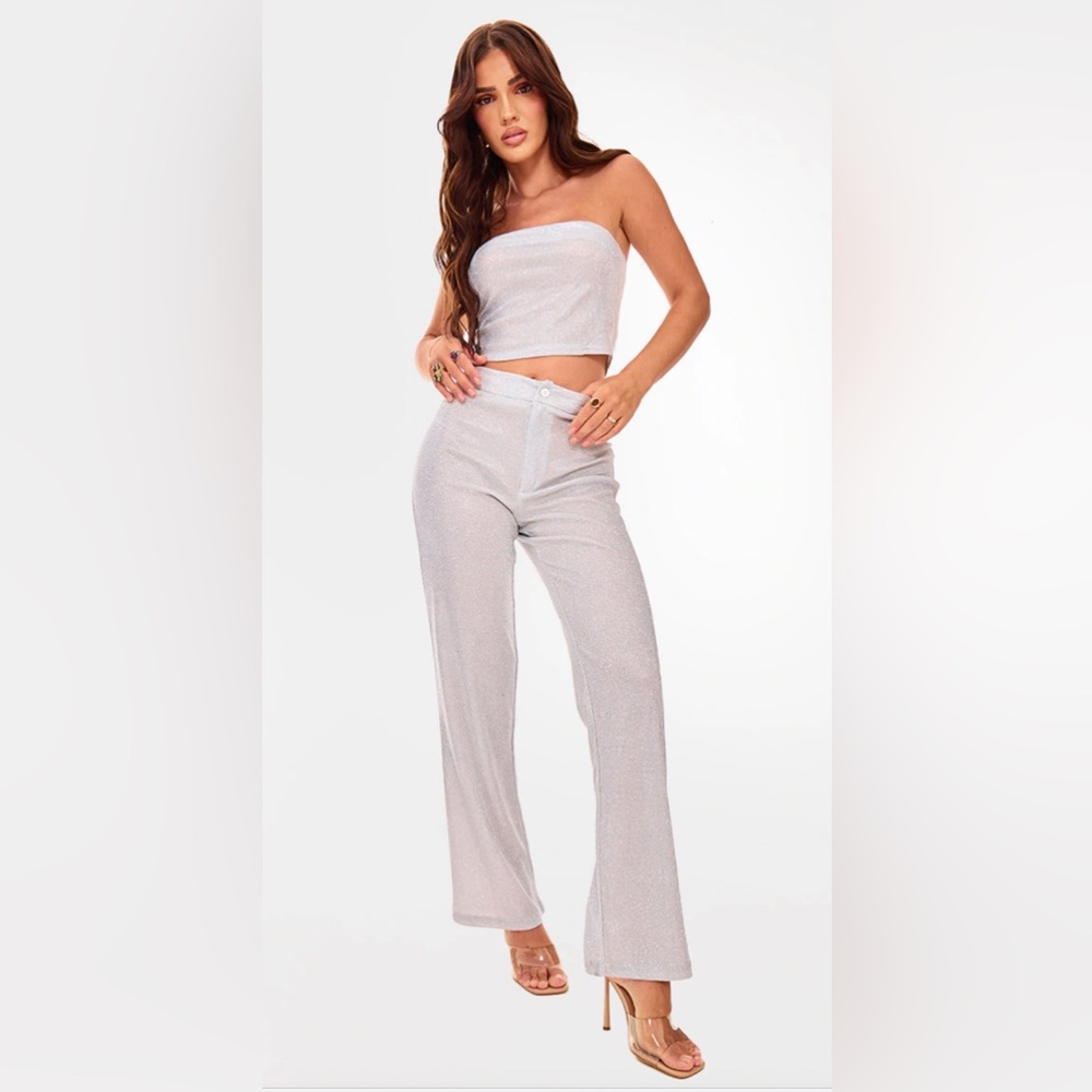 Glitter woven wide leg pants